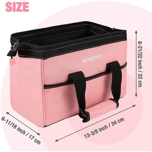 WORKPRO 13-Inch Tool Bag, Pink Soft Cloth Tool Storage Bags - Pink Ribbon - Picture 3 of 6